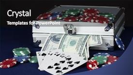  Presentation with poker - PPT layouts with suitcase with dollars on the blue poker table background and a black colored foreground