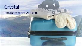  Presentation with vacation - Presentation theme having suitcase with stuff for winter background and a sky blue colored foreground