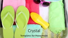  Presentation with carpet - Audience pleasing PPT layouts consisting of suitcase with things on white carpet on the floor for travelling somewhere close to water for spending summer vacation backdrop and a yellow colored foreground