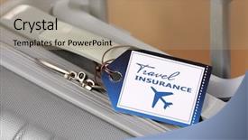  Presentation with suitcase - Beautiful presentation theme featuring suitcase with travel insurance label backdrop and a coral colored foreground
