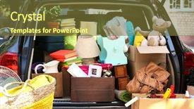  Presentation with moving and drving car - PPT theme enhanced with suitcases in trunk of car background and a tawny brown colored foreground