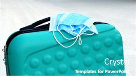  Presentation with covid - Beautiful theme featuring suitcases-packed-for-vacation-travel backdrop and a teal colored foreground