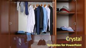  Presentation with clothes - Cool new presentation design with mens suits - many man's clothes in wardrobe backdrop and a tawny brown colored foreground