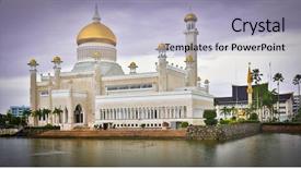 Presentation with mosque - Audience pleasing slides consisting of sultan omar ali saifuddin mosque backdrop and a light blue colored foreground