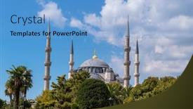  Presentation with mosque - Slide deck having sultanahmet-mosque-or-blue-mosque background and a light blue colored foreground