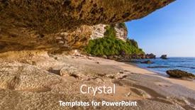  Presentation with indonesia - PPT theme featuring suluban-beach-in-bali-indonesia background and a coral colored foreground