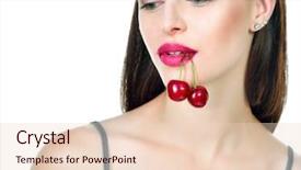  Presentation with cherry - Beautiful PPT theme featuring sumer - young beautiful woman with ripe backdrop and a lemonade colored foreground