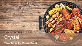 Presentation with meat - PPT theme with summer - assorted delicious grilled meat background and a coral colored foreground