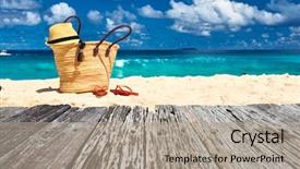  Presentation with beach bag - Slide set consisting of summer - beautiful beach with bag background and a mint green colored foreground