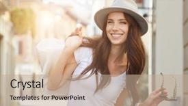  Presentation with street - Audience pleasing slide deck consisting of summer - beautiful brunette young woman wearing backdrop and a coral colored foreground