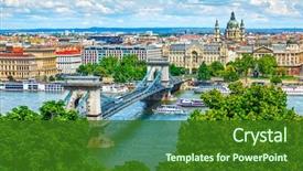  Presentation with hungary - Presentation theme having summer - chain bridge on danube river background and a forest green colored foreground