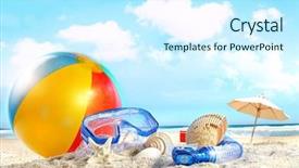  Presentation with beach ball - Slide set consisting of summer - fun day at the beach background and a cool aqua colored foreground