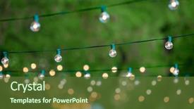  Presentation with christmas party - PPT layouts with summer - hanging decorative christmas lights background and a tawny brown colored foreground