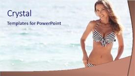  Presentation with beach - Theme enhanced with summer - happy woman in bikini posing background and a sky blue colored foreground