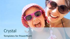  Presentation with good - Beautiful PPT layouts featuring summer - little girl and her mother backdrop and a sky blue colored foreground