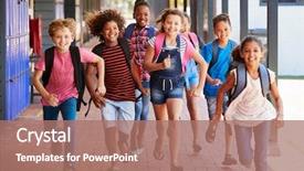  Presentation with school elementary - Cool new PPT layouts with summer - school kids running in elementary backdrop and a coral colored foreground