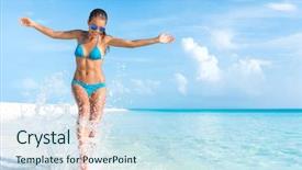 Presentation with woman body - PPT theme enhanced with summer - sexy bikini body woman playful background and a sky blue colored foreground