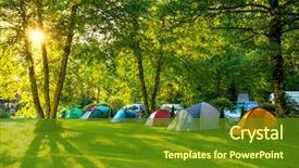 Presentation with area - Amazing presentation theme having summer - tents camping area early morning backdrop and a tawny brown colored foreground
