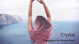  Presentation with blue mountain - Theme enhanced with summer - woman with pink hair standing background and a light blue colored foreground