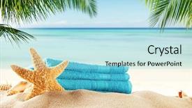  Presentation with relaxation - Amazing presentation theme having summer accessories on sandy beach backdrop and a light blue colored foreground