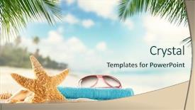  Presentation with blur - Theme having summer accessories on sandy beach background and a cool aqua colored foreground