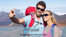  Presentation with retail smart phone shopping - Slide set consisting of summer activities - happy couple taking photo background and a light blue colored foreground