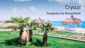  Presentation with summer at the beach - Audience pleasing PPT theme consisting of summer arbors on beach breathtaking backdrop and a light blue colored foreground