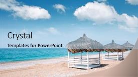  Presentation with tropical top view summer botanical - PPT theme enhanced with summer arbors on beach breathtaking background and a light blue colored foreground