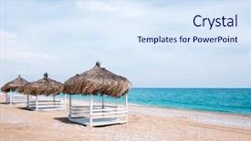  Presentation with summer at the beach - PPT layouts consisting of summer arbors on beach breathtaking background and a sky blue colored foreground