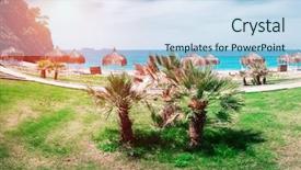  Presentation with sunny sky - Slide deck enhanced with summer arbors on beach breathtaking background and a light blue colored foreground