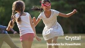  Presentation with children playing - Colorful presentation theme enhanced with summer at a birthday party backdrop and a coral colored foreground
