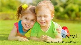  Presentation with spring nature grass - Slides having summer baby - image of two happy children background and a yellow colored foreground