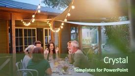  Presentation with summer party - PPT layouts featuring summer barbecue party with friends background and a tawny brown colored foreground