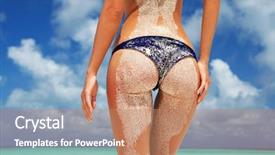  Presentation with crystal blue - Audience pleasing PPT layouts consisting of bum - summer beach concept sandy woman backdrop and a coral colored foreground