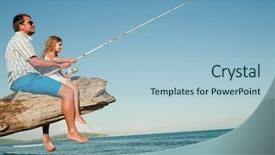  Presentation with fishing - Amazing slide set having summer beach fishing - little girl backdrop and a light blue colored foreground