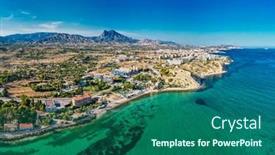  Presentation with summer - Presentation theme enhanced with summer-beach-platja-del-parad background and a ocean colored foreground