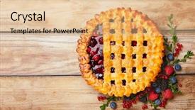  Presentation with rustic - Slide set with mix strawberries sweet cherries - homemade summer berry pie background and a lemonade colored foreground