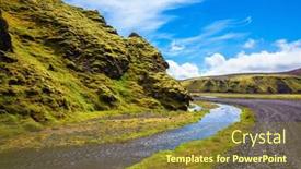  Presentation with moss - Slide set with summer blooming iceland pakgil canyon - green grass and moss on the rocks at the bottom of canyon flows small fast creek background and a tawny brown colored foreground