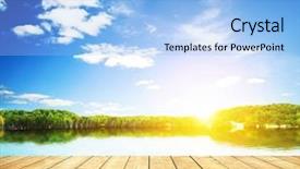  Presentation with lake - Slide set having summer blue - sunset on forest lake background and a light blue colored foreground