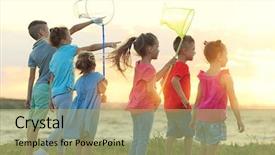  Presentation with school holidays - Presentation theme enhanced with summer break - cute children having fun background and a mint green colored foreground