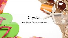  Presentation with hat and flip flop - Theme consisting of summer break - flip flops shawl sunglasses sunblock background and a white colored foreground