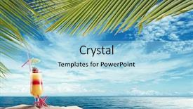  Presentation with fresh coconut juice decorated tropical - Beautiful PPT theme featuring summer break - fresh tropical cocktail on beautiful backdrop and a light blue colored foreground