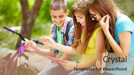 Presentation with my panorama on computer screen - Beautiful slide deck featuring summer break - students hanging out together watching backdrop and a coral colored foreground