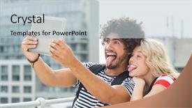  Presentation with selfie - PPT theme consisting of summer break - young couple taking a selfie background and a lemonade colored foreground