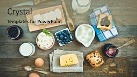  Presentation with dairy - Audience pleasing presentation theme consisting of summer breakfast fruit and dairy products on a wooden table top view backdrop and a coral colored foreground
