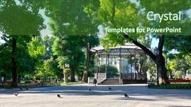  Presentation with summer trees - Beautiful slide deck featuring summer bright sunlit green backdrop and a forest green colored foreground