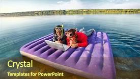  Presentation with mattress - Presentation theme enhanced with summer business - businesspeople with notebook laying background and a tawny brown colored foreground