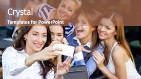  Presentation with women self defense martial arts - Cool new slides with summer business - selfie five women sitting backdrop and a  colored foreground