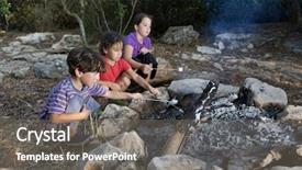  Presentation with summer camp - Amazing presentation theme having summer camp children - three kids roasting marshmallows backdrop and a gray colored foreground