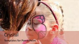  Presentation with artistic artist art brush - Theme having artist paints butterfly on face background and a coral colored foreground